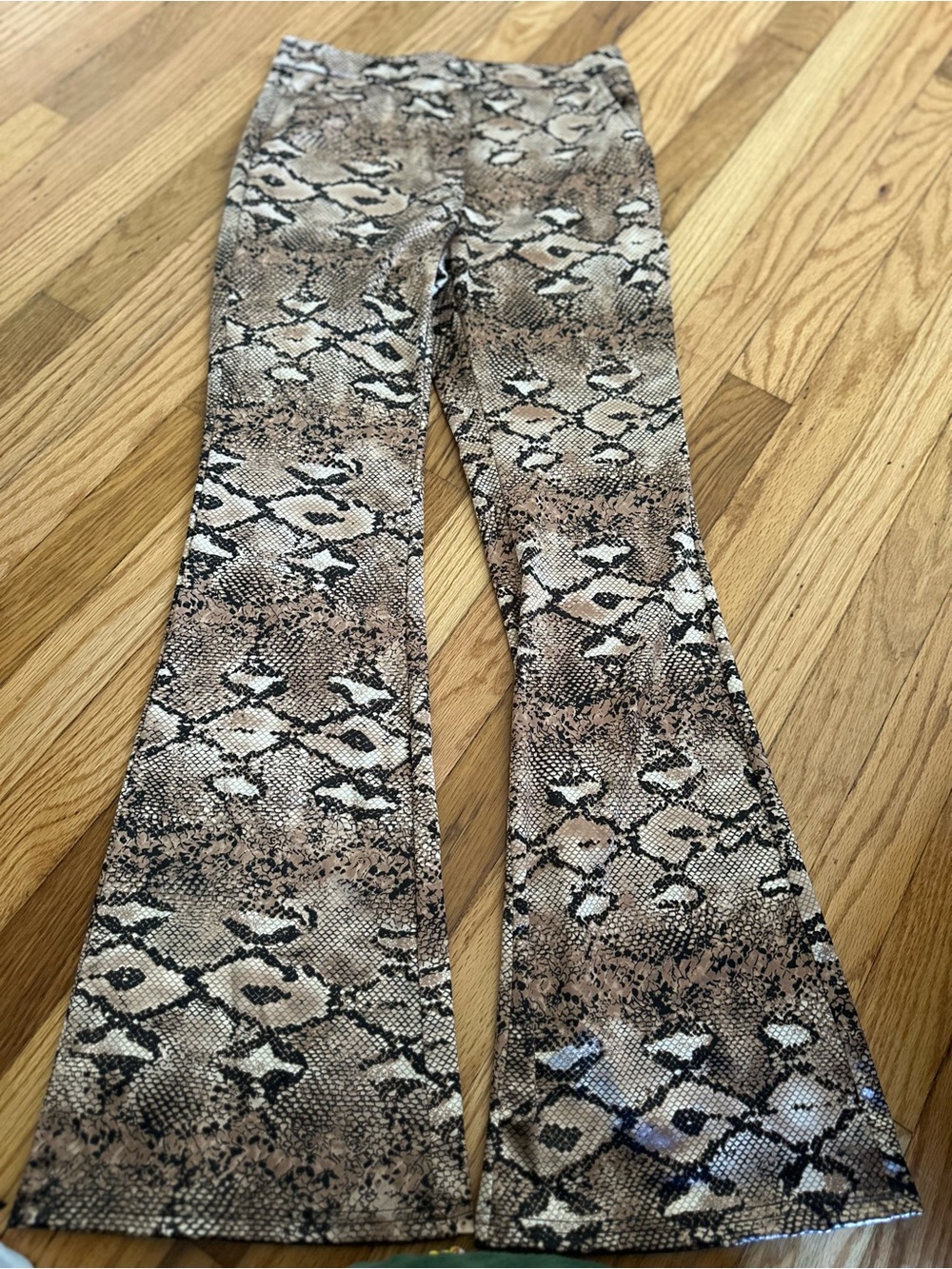 SHEIN Brown & Black Snake Print Flared Ankle Jeans